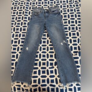Women's Vintage-Inspired Blue Flare Jeans with Raw Hem